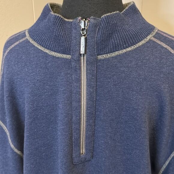 Tommy Bahama Heather Gray/Navy Flip Side Pro Reversible Half-Zip Sweatshirt. XXL - Picture 7 of 12